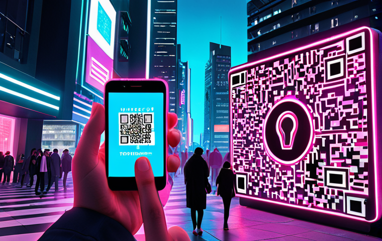 **
A futuristic cityscape with glowing neon signs promoting "SSI Wallets" and "Passwordless Login." People are effortlessly scanning QR codes with their smartphones to enter buildings and access services. In the background, a giant, stylized fingerprint morphs into a blockchain network, symbolizing secure digital identity. The overall tone is optimistic and high-tech, suggesting a seamless and secure digital future.
**