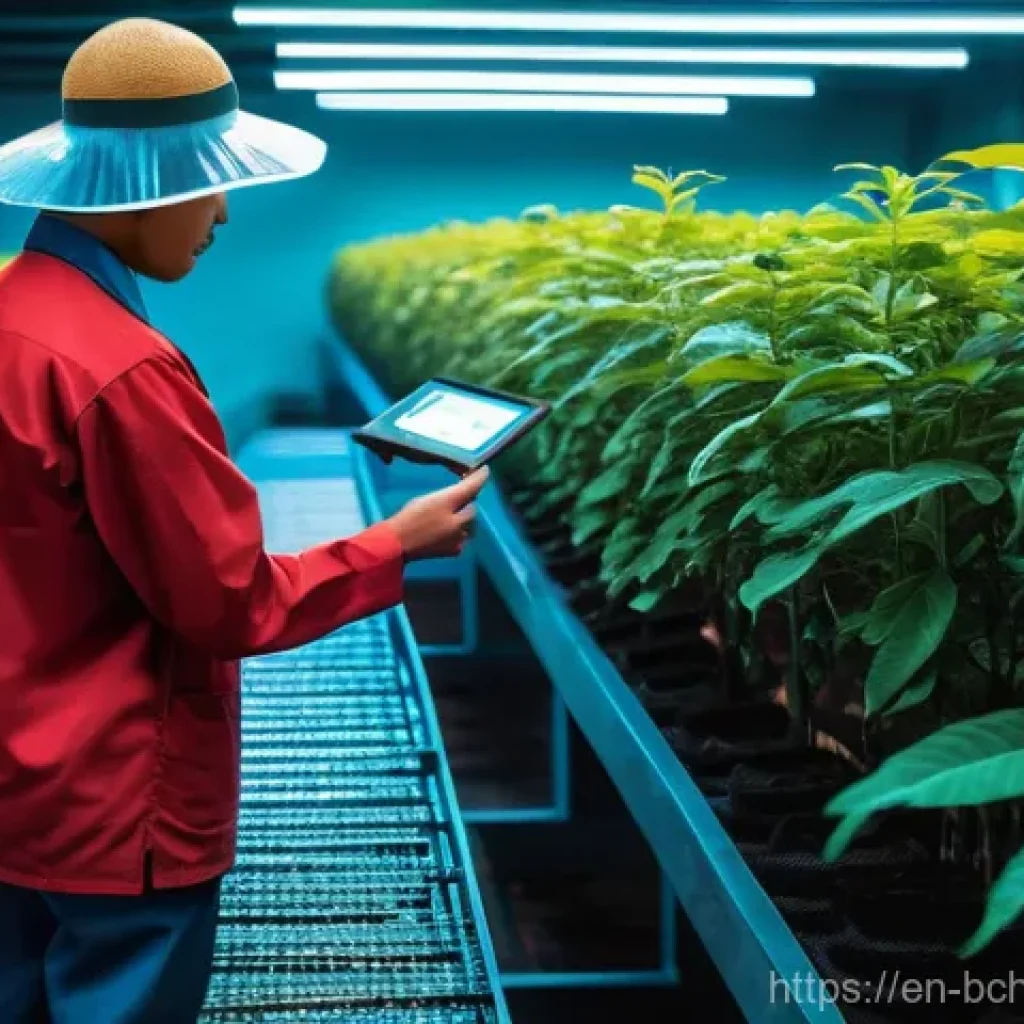 블록체인 기술의 상업적 활용 방안 - **Image Prompt: "Farm-to-Fork Transparency with Blockchain"**
A vibrant, cinematic wide shot ill...